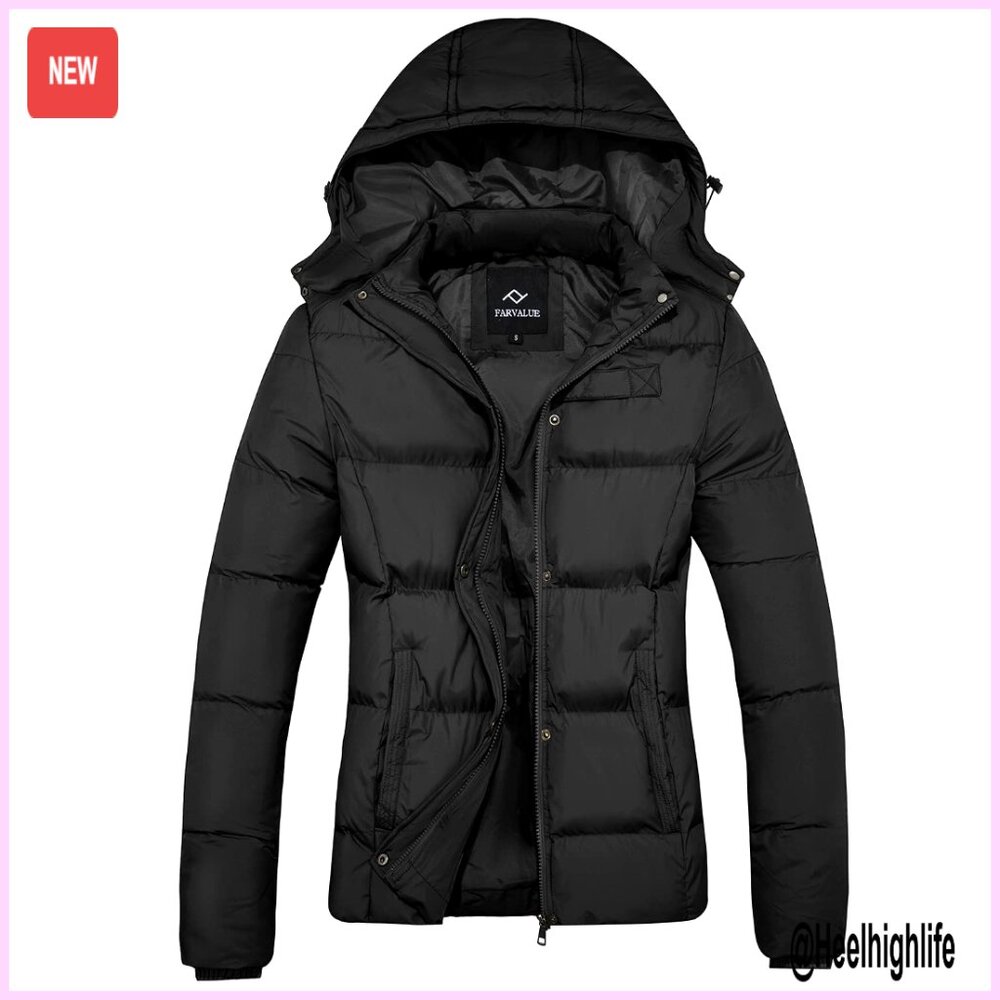 Women's Thick Puffer Jacket with Removable Hood, Water Repellent, Windproof